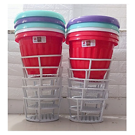Combo 10 GIỎ SẮT Treo Chậu Hoa Ban Công Hình Tròn - Màu Trắng + 10 Chậu Hoa Tròn QP28 -Z111, Kích Thước Fi 326x190mm - Màu Ngẫu Nhiên