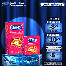 Bộ bao cao su Durex Pleasuremax gân gai, size 56mm, 1 hộp 12 bao và 1 hộp 3 bao