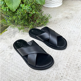 Dép nam da bò Trường Hải quai chéo 2 màu đen, nâu DN125MN