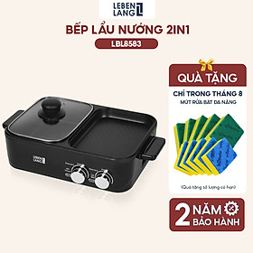 Nồi lẩu điện 2 ngăn mini Lebenlang LBL8583, bếp lẩu nướng 2in1 công suất 1300W, 1200ml nhanh gọn tiện lợi - hàng chính hãng