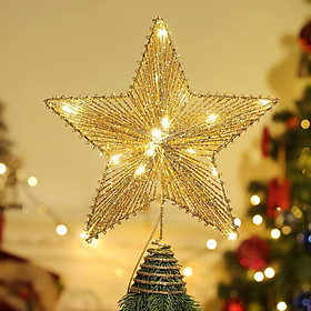 Ngôi sao cây thông Noel Treetop, Star Fir Tree Sparkling in Metal, Star With Mẹo trang trí với vòng hoa đèn LED cho cây thông Noel, Pentagramme Topper, Vàng