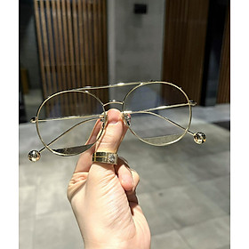 Kính mắt thời trang dáng tròn xoe gọng kim loại bi cao cấp