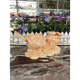 Mua Tượng Cóc Ba Chân  Cóc Ngậm Tiền  Thiềm Thừ phong thủy cõng gậy như ý chiêu tài lộc đá cẩm thạch vàng cà rốt - Dài 20 cm