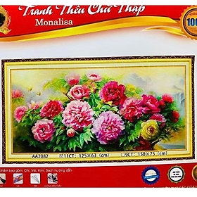 Tranh thêu chữ thập hoa mẫu đơn 9CT - AA2082 (tranh thêu kín) - kích thước 150 * 75