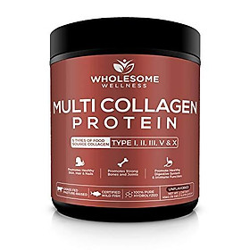 Multi Collagen Protein Powder Hydrolyzed (Type I II III V X) Grass-Fed All-in-One Super Bone Broth + Collagen Peptides - Premium Blend of Grass-Fed Beef, Chicken, Wild Fish, Eggshell Collagen