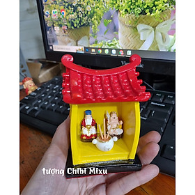 Miếu Thần Tài Thổ Địa 249K (Miếu size trung + 02 tượng 3cm + lư hương đất sét) mô hình bàn thờ Thần Tài Ông Địa mini Giàu có Quà tặng Đồ trang trí