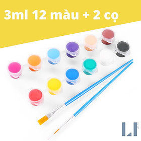 Bộ  8/12 màu acrylic 2ml /3m tặng kèm cọ vẽ. Màu vẽ acrylic chuyên dụng vẽ tranh, quần áo, giày, vẽ đất sét,…