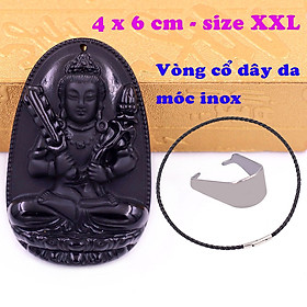 Mặt Phật Hư không tạng đá thạch anh đen 6 cm kèm vòng cổ dây da đen - mặt dây chuyền size lớn - XXL, Mặt Phật bản mệnh