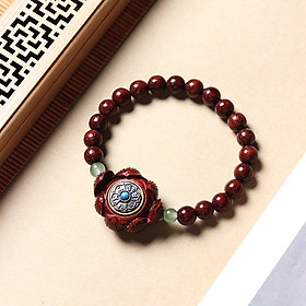 VÒNG TAY GỖ CẨM LAI KHẮC HOA SEN VÀ LỤC TỰ OM MANI XOAY ĐƯỢC