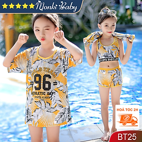 Set đồ bơi chống nắng 3 chi tiết bé gái, phong cách thể thao khỏe khoắn năng động, áo tắm trẻ em gái chất mịn đẹp | BT25