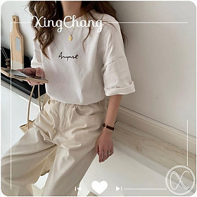 Áo phông nữ hè tay lỡ form rộng, Áo phông kiểu Hàn Quốc chất đẹp in August mã TL.W29