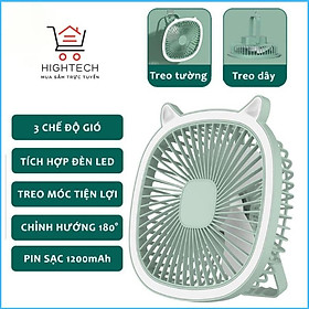 Mua Quạt tích điện có đèn led FAN F2  quạt tai thỏ để bàn treo tường pin sạc