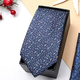 Ca Vat bộ 3 món kèm hộp túi xách cao cấp, quà tặng chú rể, Cavat họa tiết xanh đậm