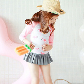 Bộ đồ bơi dài tay phối quần váy hoạ tiết hồng hạc cho bé gái DBBT19