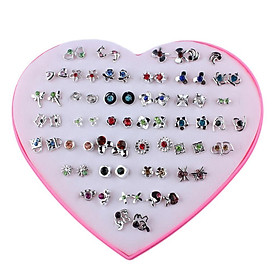 36 Pairs Cute Stud Set Love Heart Box Lady Girl Crystal Flower Earring Studs