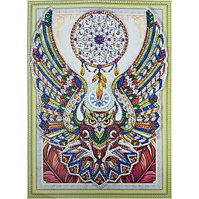 Tranh Thêu Chữ Thập DIY 5D Hình Cú Dreamcatcher Giả Kim Cương Treo Tường Trang Trí