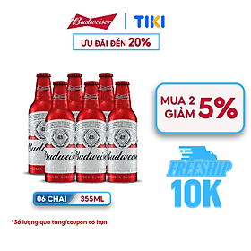 Lốc 6 Chai Budweiser Aluminum Chính Hãng (355ml/ chai)