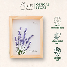 Tranh Hoa Giấy Handmade Trang Trí - Hoa Lavender MAYPAPERFLOWER Khung Tranh Gỗ Size 20x25cm