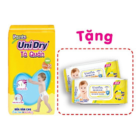 Tã quần UniDry G1 XXL30 tặng 1 khăn ướt UniFresh vitamin E