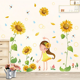 Mua Decal dán tường hoa mặt trời vàng và bé ZOOYOO XL7192