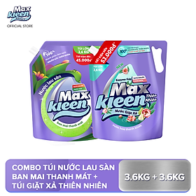 Combo Túi Nước Lau Sàn 3.6kg Ban Mai Thanh Mát + Túi Nước Giặt Xả MaxKleen