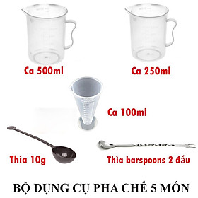 Mua Combo bộ dụng cụ pha chế chuyên nghiệp 5 món (ca 500-250-100ml  thìa 10g  thìa khuấy 2 đầu inox)