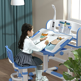 Bàn ghế học sinh chống gù cận R8 có đèn kỹ thuật số, có giá sách (kt 78x59cm)