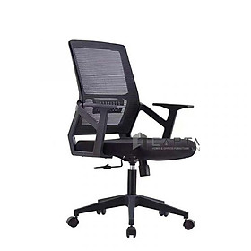 Ghế xoay nhân viên lưng trung CE4289-M Nội thất Capta Ghế làm việc tại nhà lưng lưới nệm vải tay tựa chữ T chân nhựa màu đen 