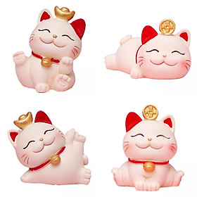 4x Mini Lucky Cat Figurines Wealth Chinese Office Welcome Cat Decoration