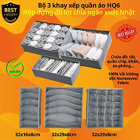 Set 3 khay xếp quần áo HQ6 bộ 3 hộp đựng đồ lót gọn nhẹ chia ngăn tiện lợi xuất Nhật chính hãng D Danido