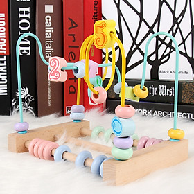 Children Counting Bead Wire Maze Roller Coaster Wooden Early Educational Toy -Random Color