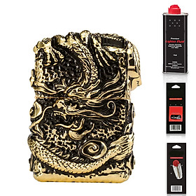 Mua Hộp Qụet Bật Lửa Xăng Đá Z91286C Họa Tiết 3D Nổi Hình Rồng Cuốn Đẹp Độc + Tặng Xăng Bấc Đá Chuyên Dụng Dùng Cho Bật Lửa