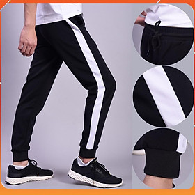 quần jogger 1 sọc to - quần nỉ thun cotton xịn sò vải dày mịn line to (đen line trắng)