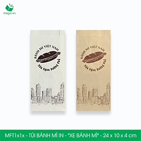 Combo 100 Túi bánh mì 24x10x4 cm - In sẵn họa tiết XE BÁNH MÌ - Bao bánh mì Túi giấy thực phẩm an toàn - NÂU