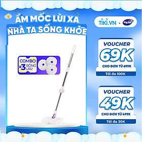 Mua Combo 3 Bông Lau + 1 Cây Lau Nhà Đơn MyJae Sợi Microfiber Xoay 360 Độ Phù Hợp Cho Nhiều Loại Thùng Lau 134cm