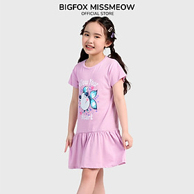 Đầm Hè Cho Bé Gái Miss Meow Tới Size Đại. Váy Cotton Thun Trẻ Em Bèo Gấu In Hình Cá Nhỏ 3-11 Tuổi