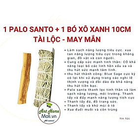  Sét 1 bó xô thơm xanh blue sage + 1 thanh gỗ trắc xanh palo santo 10cm  May mắn - Tài lộc