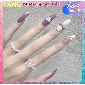 Bộ 24 móng tay giả nail thời trang (TẶNG PHỤ KIỆN 24 miếng keo dán sillicon 2 mặt + dũa móng)- Được chọn mẫu