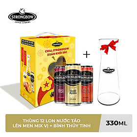 Thùng 12 Lon Nước Táo Lên Men Strongbow Mix 3 Vị - Tặng Bình Thủy Tinh