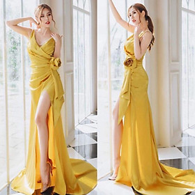 Đầm maxi body dạ hội xẻ đùi phối hoa eo và dây chuỗi ngọc TRIPBLE T DRESS -size M/L - MS20Y