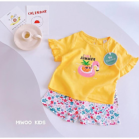 Bộ ngắn tay bèo quần hoa bozip Minky Mom xinh xắn cho bé gái từ 8-20kg