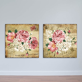 Mua Bộ 2 tranh hoa mẫu đơn nền phong thư cổ điển | Tranh hoa lá đẹp – W1757