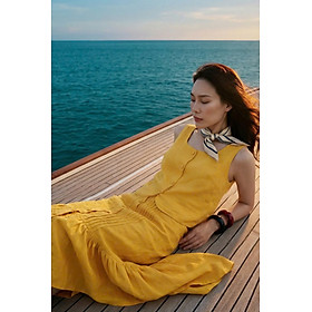 Váy Midi Lưng Thun Linen Vàng Tràng An SKI052 thời trang thiết kế Hity