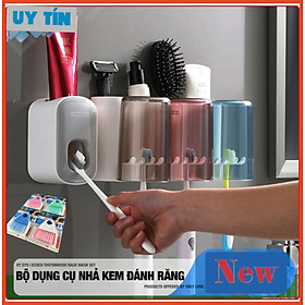 Bộ dụng cụ nhả kem đánh răng tự động 03 cốc và giá treo bàn chải đa năng PHT SUS-ECOCO-E1922-chất liệu ABS cao cấp