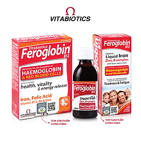 Bộ Sản Phẩm Vitabiotics FEROGLOBIN B12 Bổ Sung Sắt, Viên Uống Cho Người Lớn 30 Viên Và Siro Cho Bé 200ml