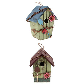 2 x Decorative Bird House, Hanging House Bird Feeder with Hanging Rope