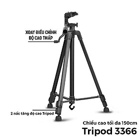 Tripod 3 Chân 3366 Cho Máy Ảnh, Điện Thoại Vật Liệu Hợp Kim Cao Cấp_B058