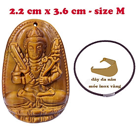 Mặt Phật Hư không tạng đá mắt hổ 3.6 cm kèm vòng cổ dây da nâu - mặt dây chuyền size M, Mặt Phật bản mệnh