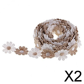 2x3 Yards 25mm  Daisy Flower Embroidery Lace Trim Ribbon Sewing Crafts Coffee
