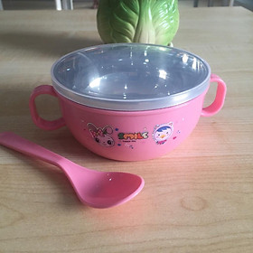 Mua Bát Ăn Dặm Inox 2 lớp Cách Nhiệt Cho Bé Có Tay Cầm Nắp Đậy Kèm Thìa Muỗng  Chén ăn cháo  Bát Ăn Cơm